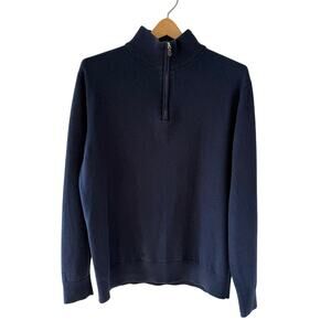 Thomas Pink Navy Merino Wool Quarter Zip Sweater Mens Large Blue